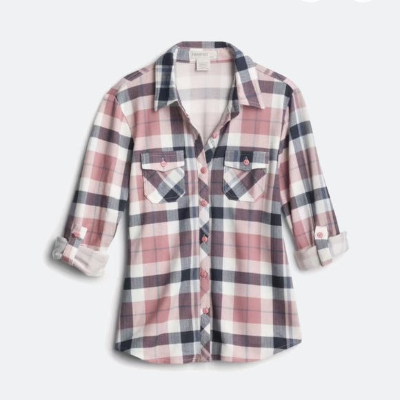 Passport Pink and White Plaid Kids Button-Down Shirt - Picture 1 of 5